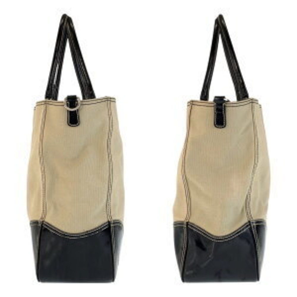 Prada Triangular Beige Black Canvas Tote Bag - image 5